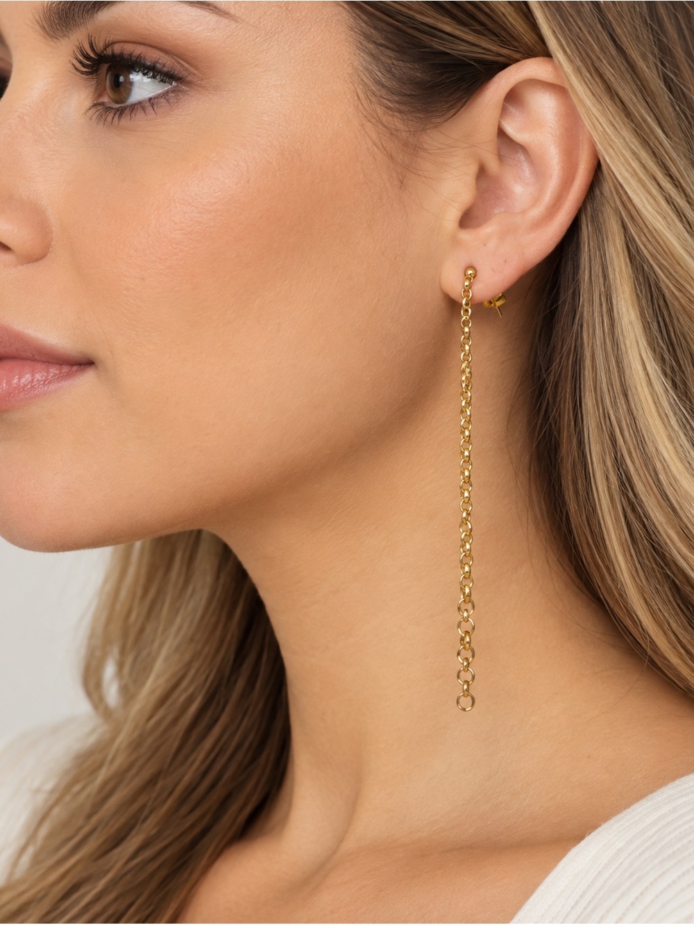 Elegant Gold Chain Drop Earrings 925